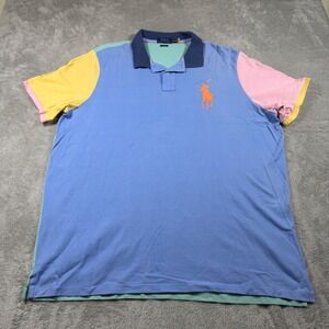 Polo Ralph Lauren Polo Shirt Mens XXL Blue Colorblock Big Pony Classic Fit